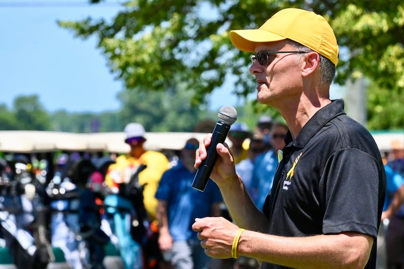 Dr. Kent Bugg addresses golfers at the start of the 6th Annual Megan’s Mission Foundation Golf Outing on Saturday, June 28.