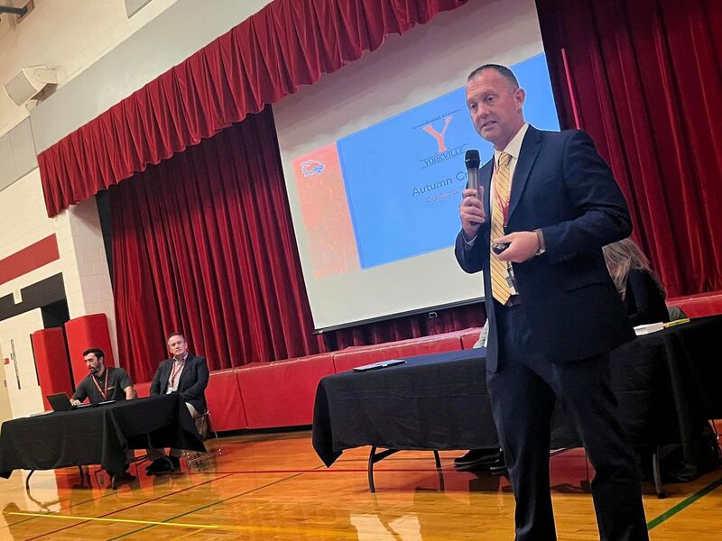Yorkville School District Superintendent Matt Zediker holds a public listening session at Grande Reserve Elementary School in Yorkville about the future of the district's school buildings.