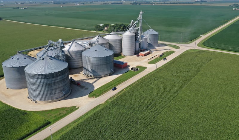 An aerial view of a future solar farm located at the intersection of Illinois Route 89 and 1800 North Road on Thursday, Aug. 14, 2025 north of Ladd. On Tuesday,  the Bureau County Board approved an outside counsel to file a consent order to settle with two solar farms located just north of the Village of Ladd near Ladd Elevator. The full board will likely vote to approve the project at the September meeting.
