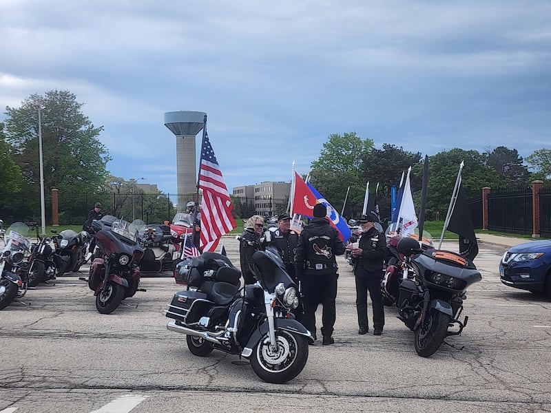 The motorcycles at the front of the Rolling Thunder Mid-America Demonstration Parade bear large U.S., military branch and POW/MIA flags. This year’s parade is scheduled for Sunday, May 24.