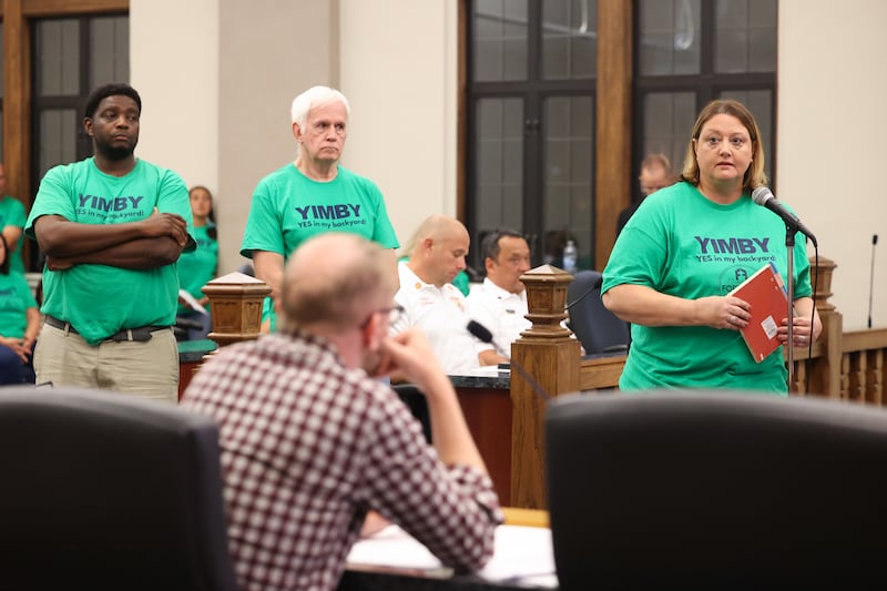 Dawn Broers, right, Fortitude Community Outreach founder and executive director, answers questions of the Kankakee Planning Board members ahead of its 5-0 vote to approve a conditional use permit to allow a night shelter at 970 E. Court St. in Kankakee. The next step will be an OK from the Kankakee City Council in September.
