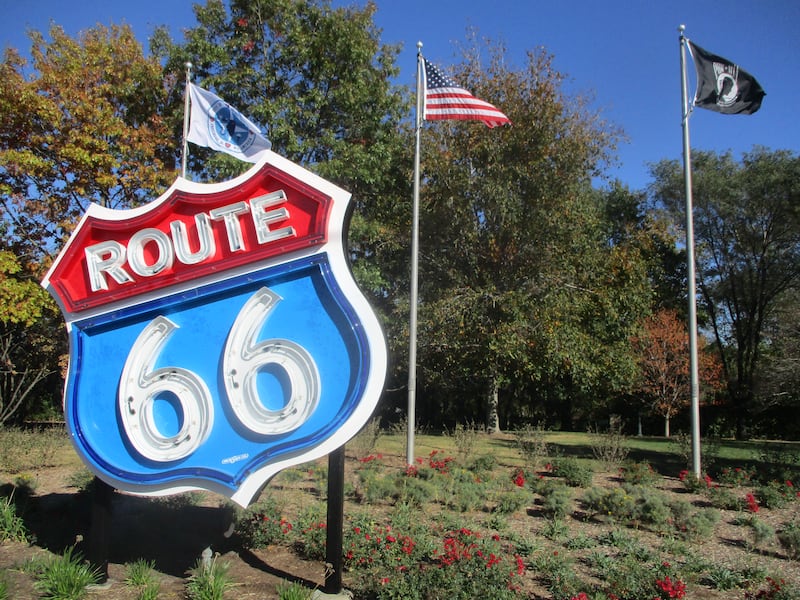 A Route 66 sign that lights at night now marks Joliet's Route 66 Park on Broadway Street. Oct 23, 2024