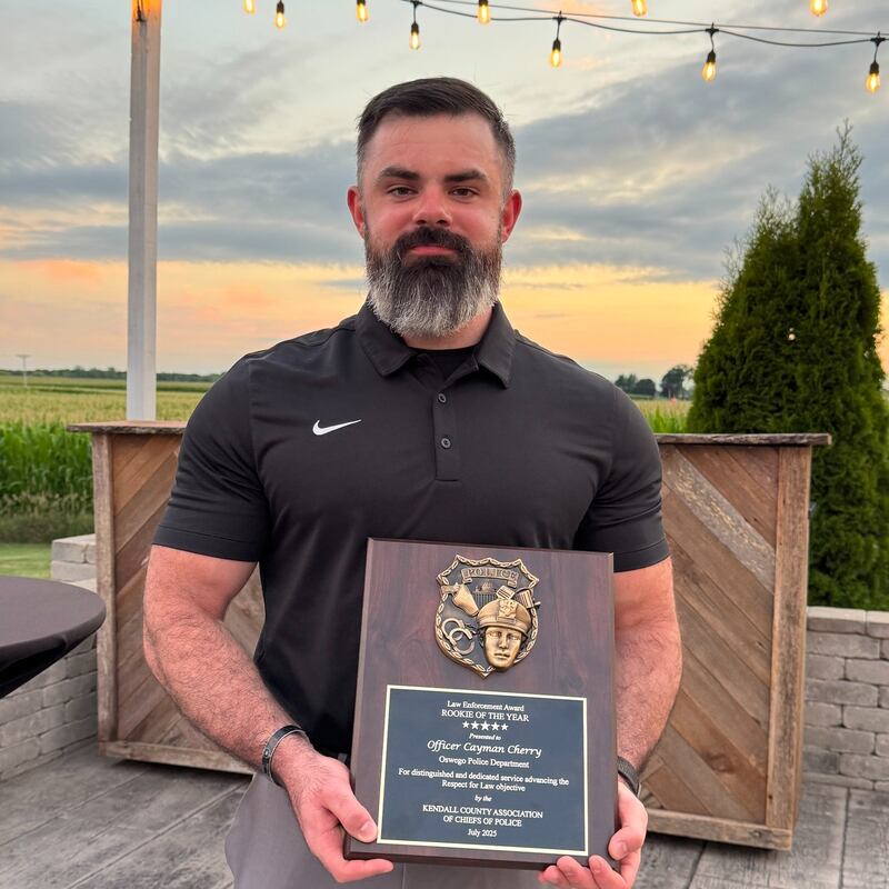 Oswego Police Officer Cayman Cherry  received the Rookie of the Year award during the  40th Annual Respect for Law Banquet on July 18.