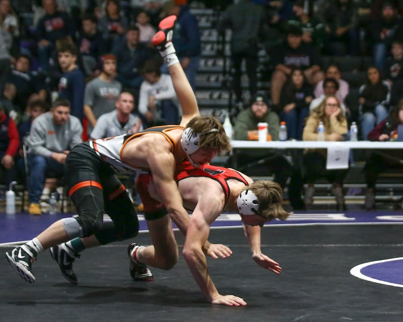 Sandwich's Cooper Corder wins his first-place match at 150 pounds in the Plano Reaper Classic on Saturday, Dec. 13, 2025, in Plano.
