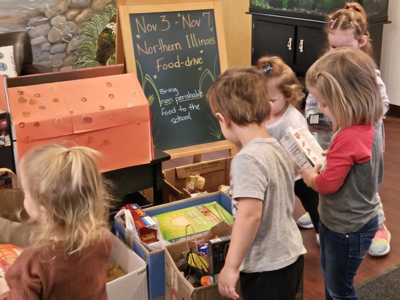 Preschoolers with the Goddard School of Saint Charles in Geneva recently collected hundreds of pounds of food to donate to the Northern Illinois Food Bank ahead of Thanksgiving 2025.