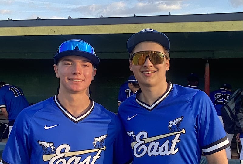 Lincoln-Way East's Ryne Pearson (left) and Rocco Triolo.