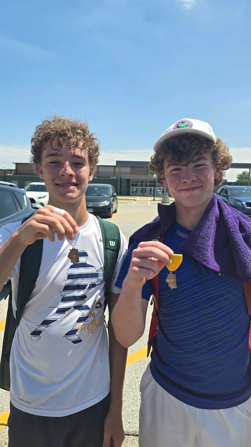 Sterling's Aron Rivera, left, and Newman's Joel Rhodes are pictured after qualifying for state at the Class 1A Geneseo Sectional.