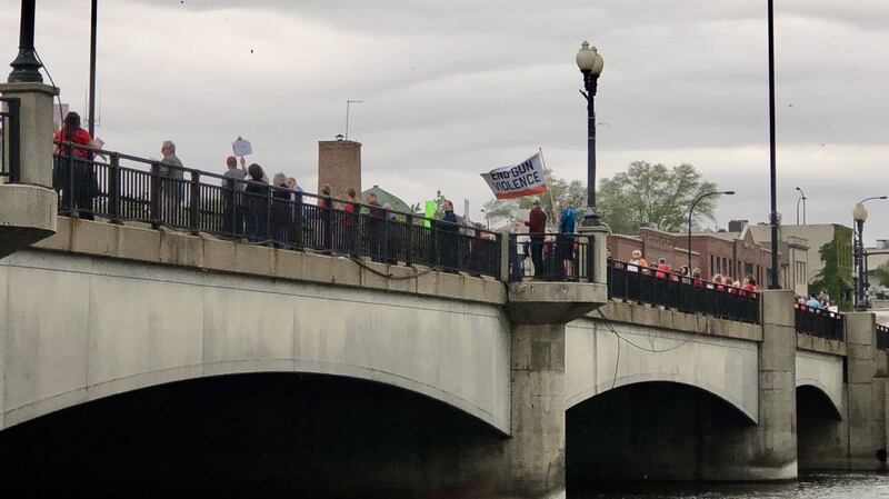 Protesters occupied the Route 38 bridge over the Fox River in Geneva Saturday May 13, 2023, to protest gun violence and call for legislative reform.