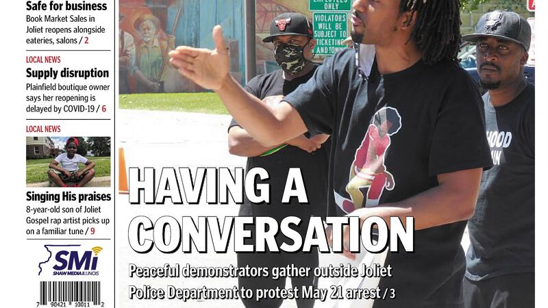 Historical covers for June 1: Having a Conversation: Peaceful demonstrators gather outside Joliet Police Dept.