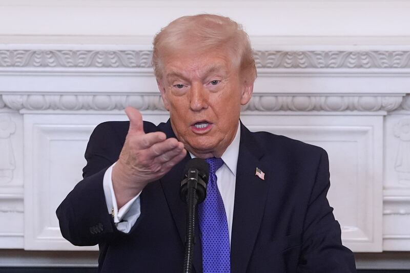 President Donald Trump speaks during a breakfast with the National Governors Association in the State Dining Room of the White House, Friday, Feb. 20, 2026, in Washington. (AP Photo/Evan Vucci)