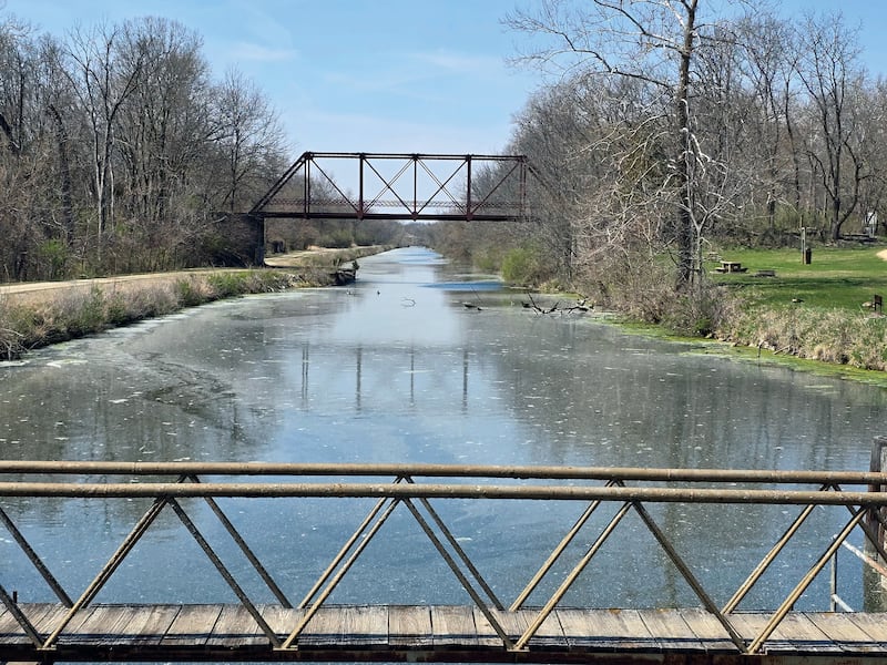 Several original iron truss bridges still stand along the Hennepin Canal, such as this one at Lock 17.