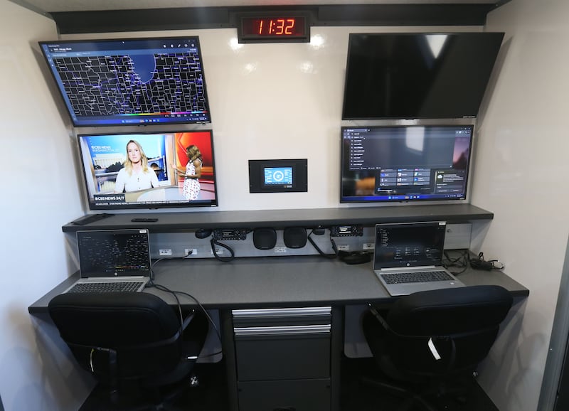 A view of a communications area inside the La Salle County’s new Mobile Operations & Communications Center during an open house on Monday, March 9, 2026 at the La Salle County Government Complex in Ottawa. The 32-foot command vehicle enhances the county’s ability to coordinate emergency response operations, support multi-agency incidents, and maintain resilient communications during disasters and large-scale events.