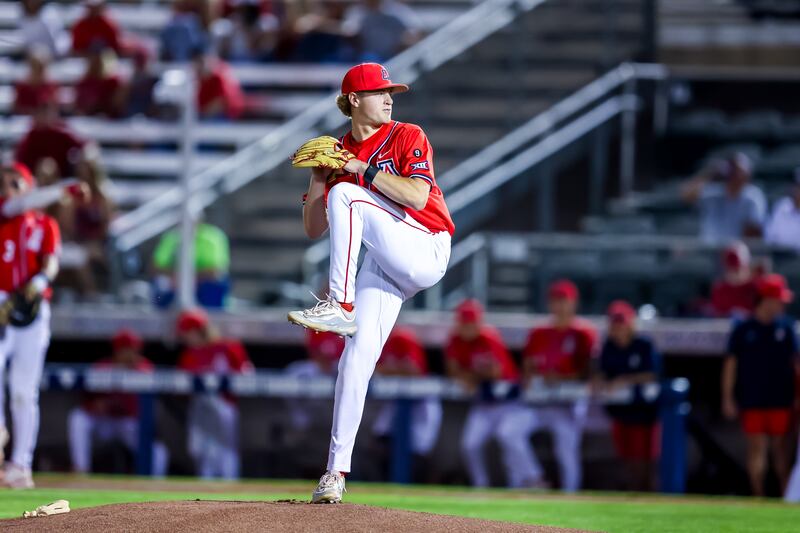 Yorkville graduate Michael Hilker, shown here pitching in March 2025 for the University of Arizona, was drafted this week by the Minnesota Twins in the 20th round of the Major League Baseball draft.