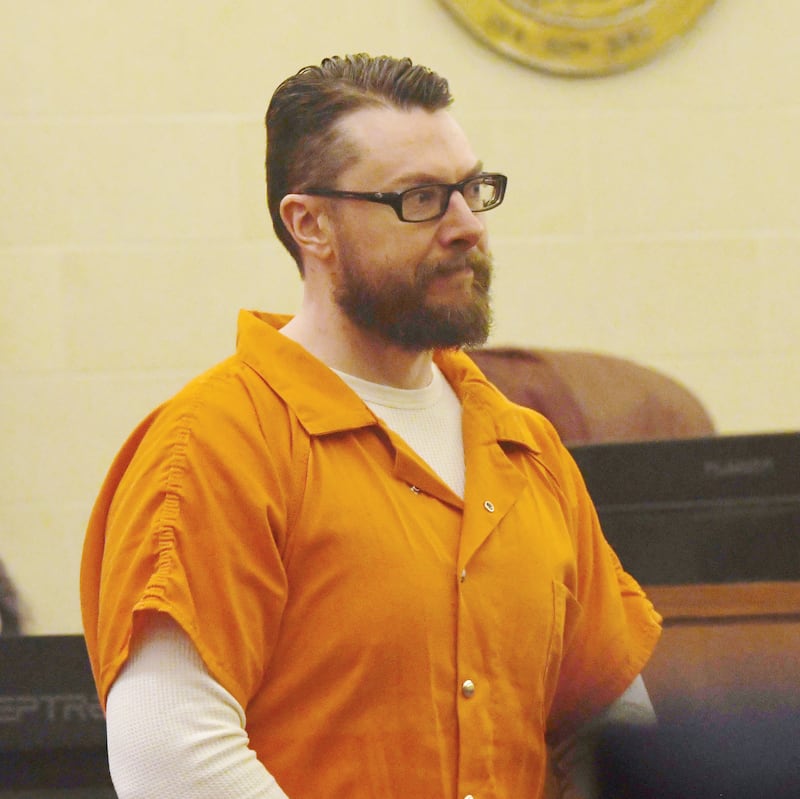 Duane "DC" Meyer enters a courtroom at the Ogle County Judicial Center in Oregon, Illinois on Wednesday, May 13, 2026. He was found guilty in January of murdering his ex-wife and their 3-year-old son in 2016.