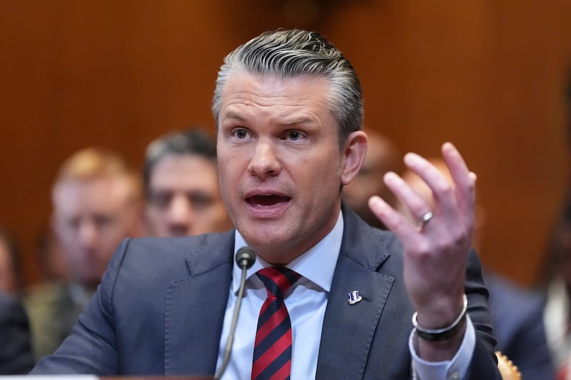 Defense Secretary Pete Hegseth testifies at a Senate Appropriations subcommittee on defense hearing on the budget request for the Department of Defense, Tuesday, May 12, 2026, in Washington. (AP Photo/Alex Brandon)