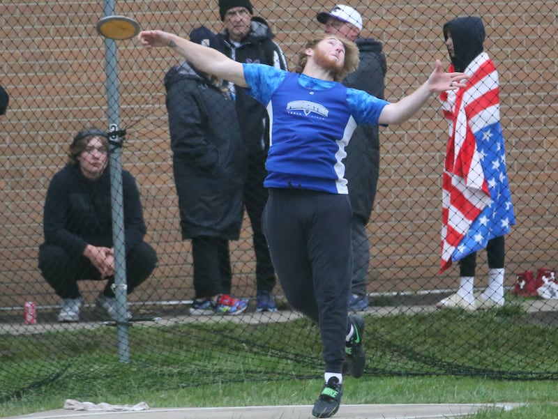 Princeton's Ian Morris throws discus during the Class 2A Sectional meet on Wednesday, May 21, 2025 at Pontiac High School.