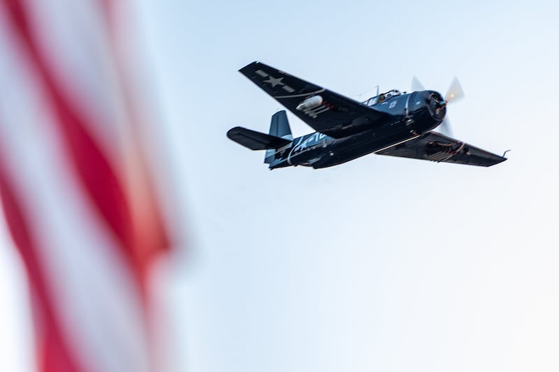 TBM Plane flys over city of Hennepin on Friday, July 4, 2025 at River Front Park in Hennepin.