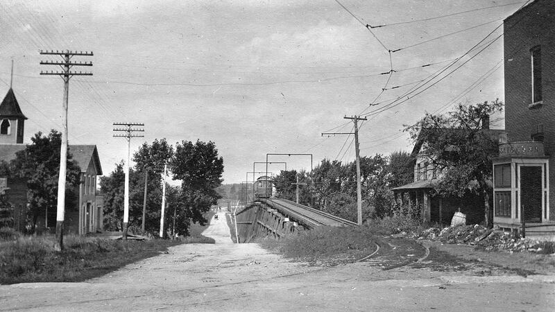 About 1910, an interurban trolley on its way from Aurora to Yorkville crosses the trestle over the railroad tracks on its way to the stop at Main and Washington streets in downtown Oswego before continuing its trip. Interurban trolley lines once connected Oswego and other Fox Valley towns with the rest of the U.S. east of the Mississippi River. Learn about that era at 11 a.m. this Saturday, Sept. 13, when the Little White School Museum, 72 Polk Street, Oswego presents “The Fox River Trolleys” by Doug Rundell of the Fox River Trolley Museum. Registration, in advance or at the door is $5, with proceeds benefiting the museum. To register, call 630-554-101