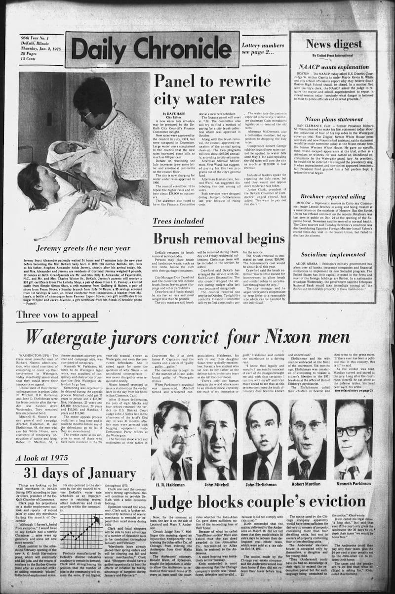 The Daily Chronicle newspaper cover for January 2, 1975