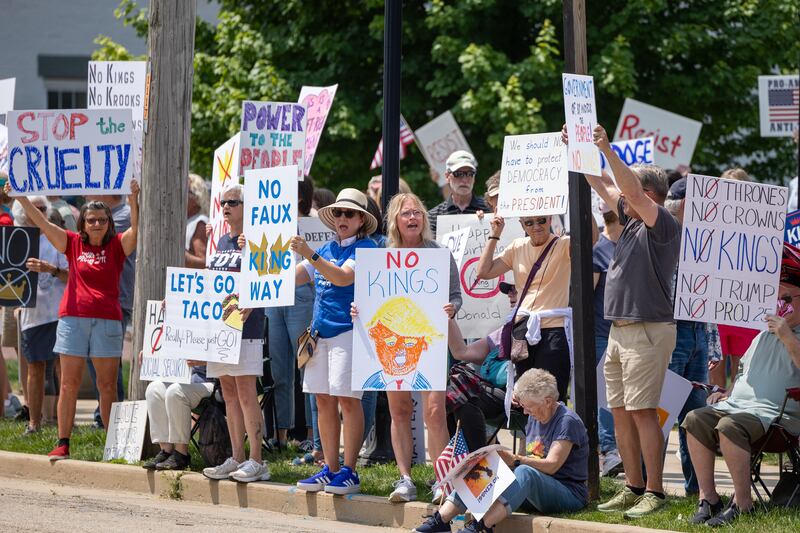 Protesters flood rotary park at the “No Kings” protest on Saturday, June 14, 2025 in Princeton.