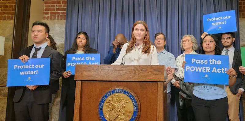 Jen Walling, the executive director of the Illinois Environmental Council, speaks about the POWER Act at a May 13, 2026 news conference.