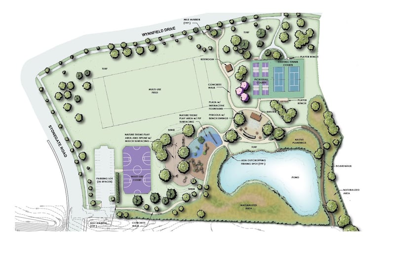 A layout of renovations to Willoughby Farms Park, located at 2001 Wynnfield Drive, Algonquin.
