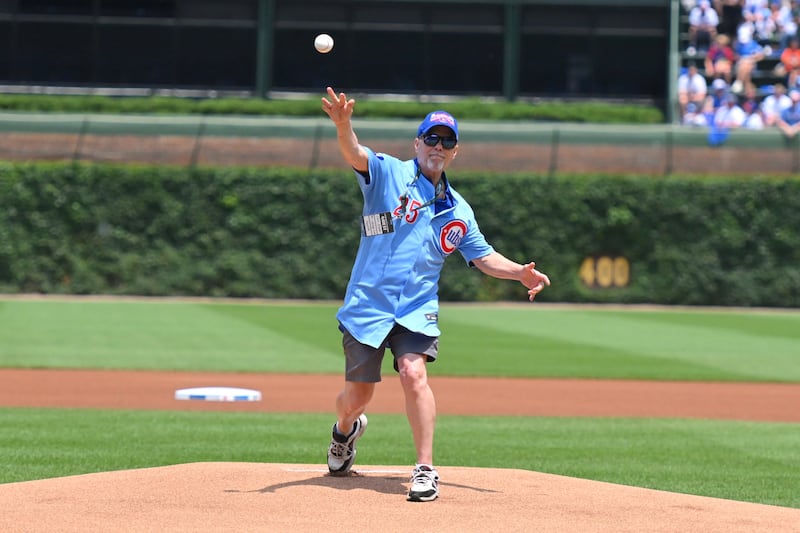 Richmond resident and prostate cancer survivor Clark Atwater throws the first pitch at the Chicago Cubs game on June 15, 2025.