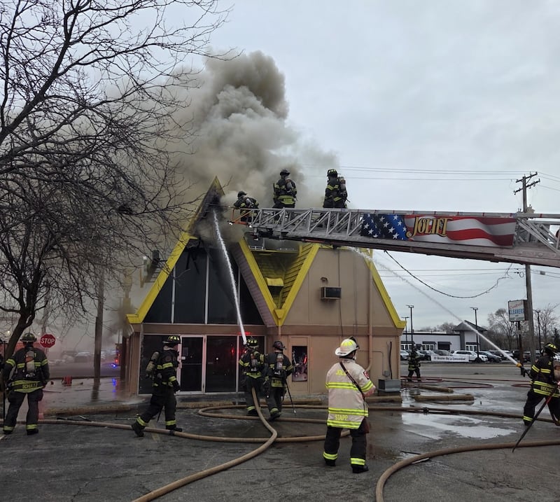 Joliet firefighters battle a fire at Subway restaurant at 1710 West Jefferson on Monday, Dec. 22, 2025.
