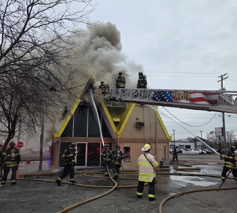 Joliet firefighters battle a fire at Subway restaurant at 1710 West Jefferson on Monday, Dec. 22, 2025.