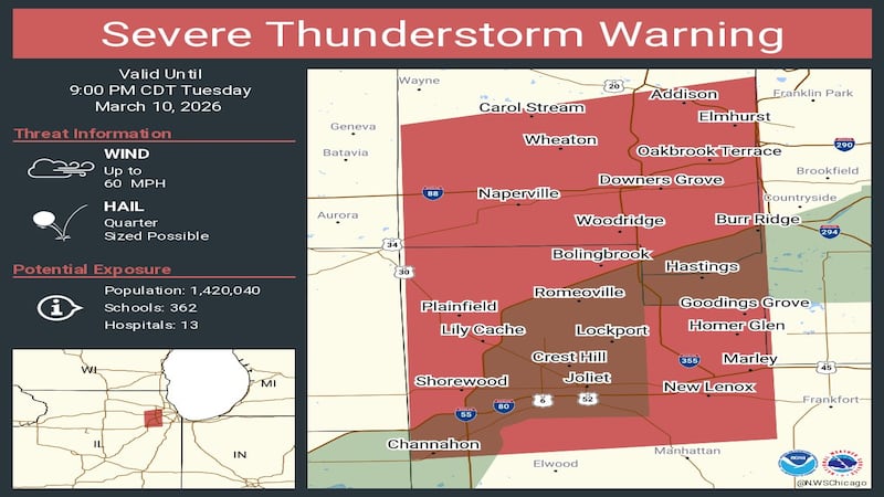 Joliet area under severe thunderstorm warning