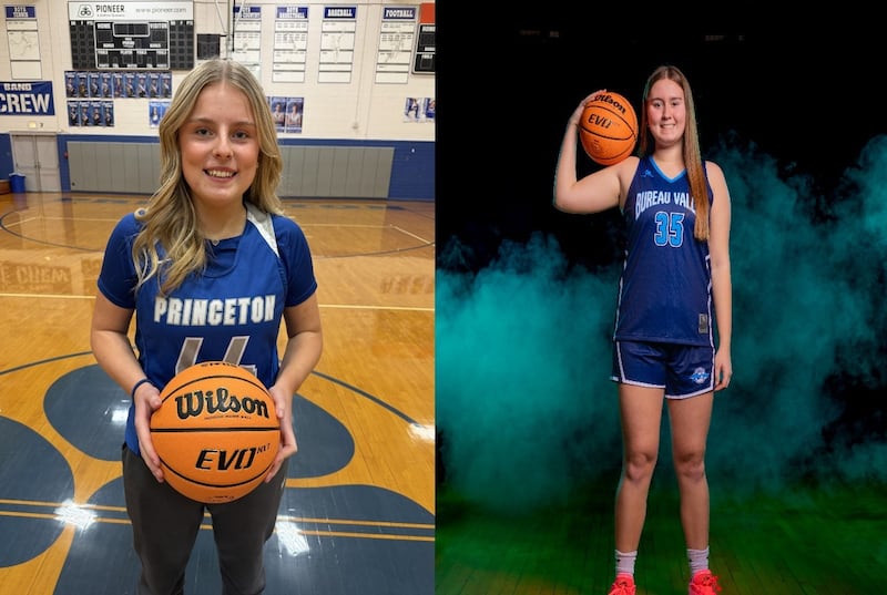 Mie Lose (left) of Denmark is playing for the Princeton JV and Irene Raga de Ancos (right) of Madrid Spain is playing for the Bureau Valley JV.