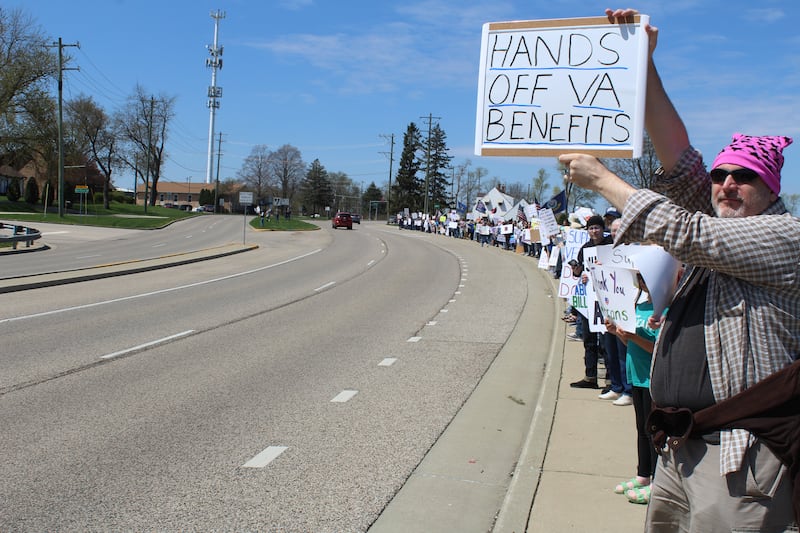 Over 200 people rallied in support of Veterans Affairs during a protest April 27, 2025 outside the McHenry VA Clinic, located at 3715 Municipal Drive, McHenry.