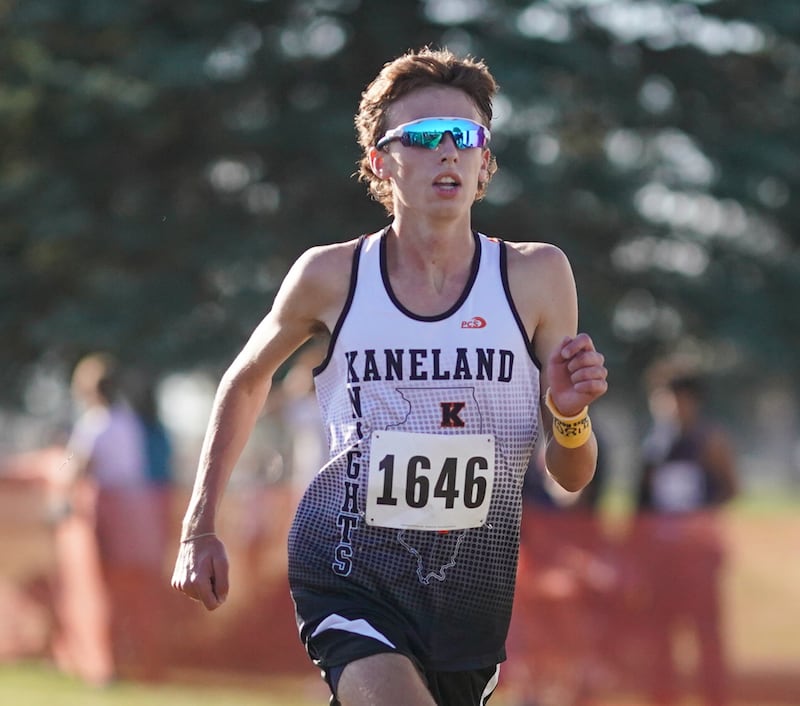 Kaneland’s Carson Kaiser competes in the Eddington cross country invitational at Kaneland High School in Maple Park on Saturday, Sep 21, 2024.