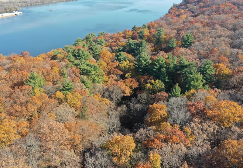 An aerial view of Pontiac Canyon Friday, Nov. 14, 2025 at Starved Rock State Park. Pontiac Canyon is one of the six parts of the park getting an upgrade. Starved Rock State park will receive a total of 37 million upgrade to trail improvement that is expected to get underway this winter and continue through 2026.
