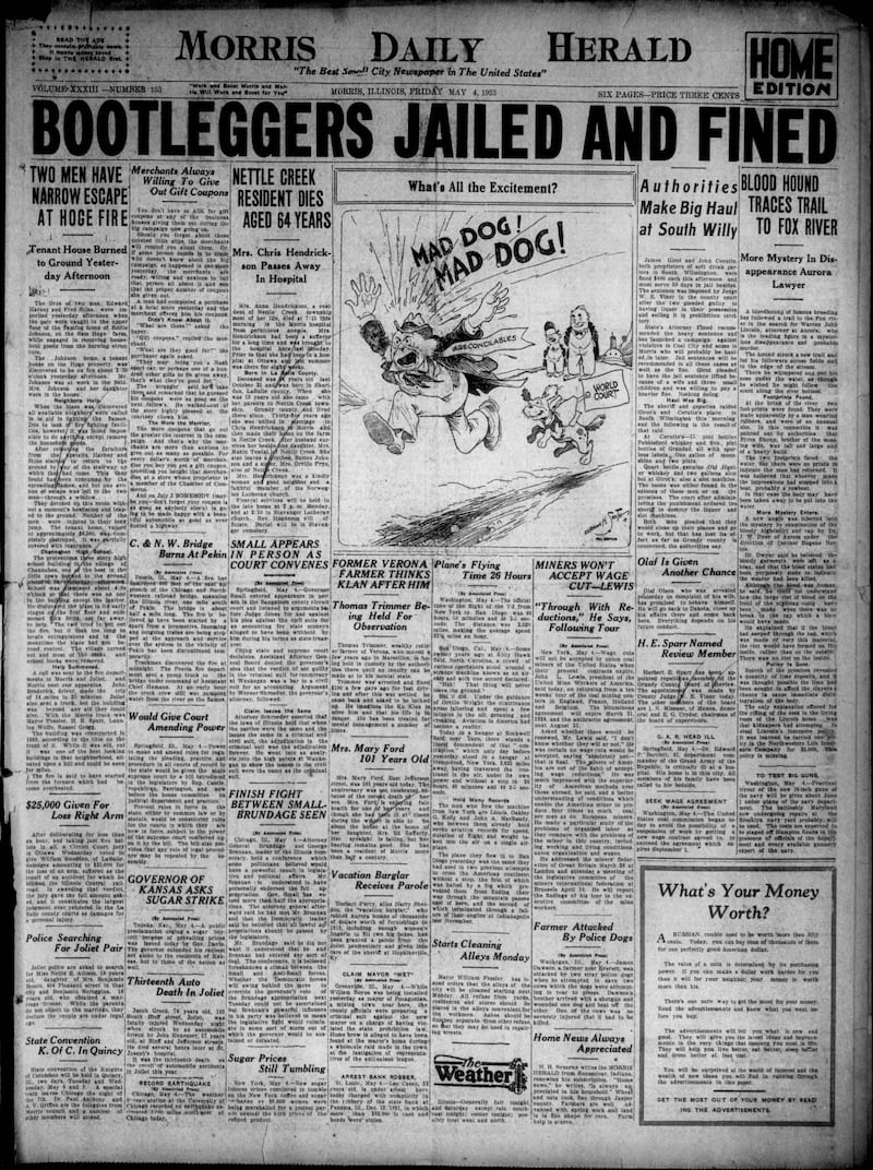 The cover of the Morris Daily Herald for May 4, 1923