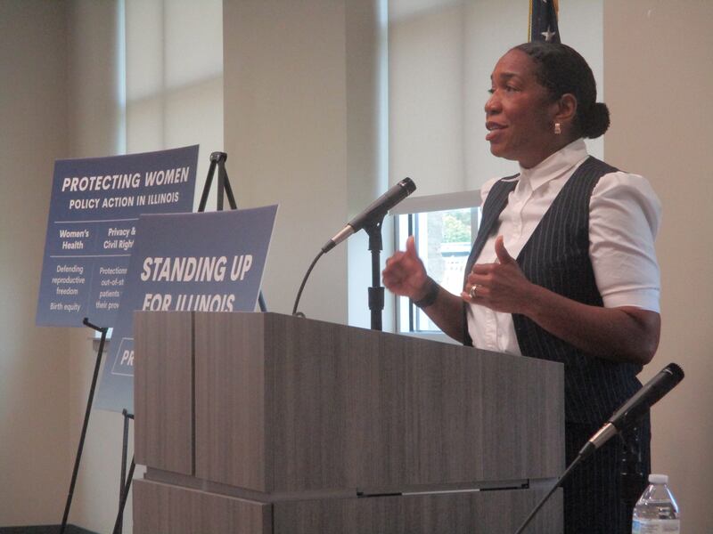 Lt. Gov. Juliana Stratton speaks at a panel discussion held at the Will County Health Department building in Joliet on Friday. Aug. 15, 2025