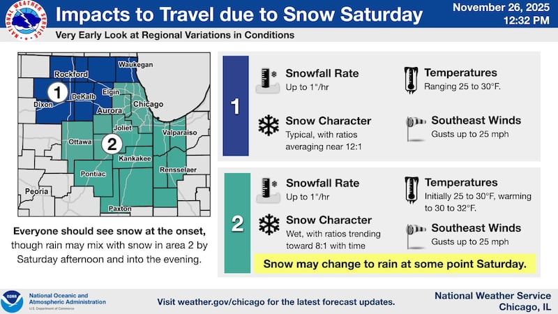 Possible travel impacts due to snow on Saturday in northern Illinois