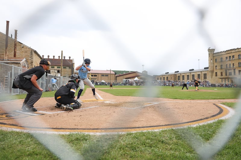 The old prison sets as a backdrop for the preseason game between the Joliet Slammers and the Gate Way Grizzlies at the Old Joliet Prison on Thursday, April 29, 2026 in Joliet.