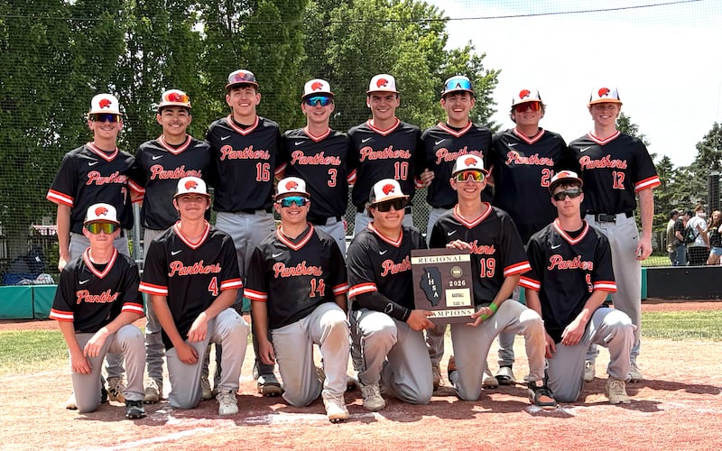 The Gardner-South Wilmington baseball team assembles at home plate with its freshly won Class 1A Dwight Regional championship plaque Saturday, May 30, 2026, at Dwight.