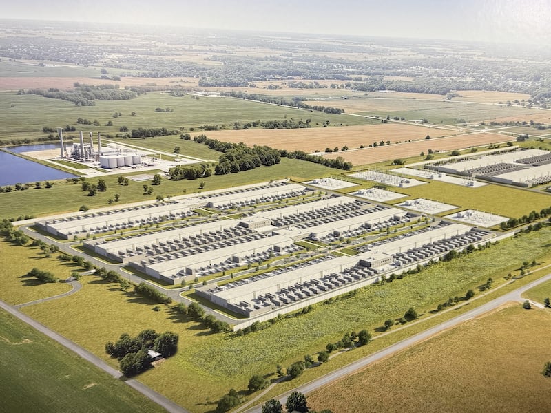 A photo of an artist's rendering of the Equinix data center proposed for north of Minooka in Kendall County. Photo taken on Wednesday, Sept. 24, 2025.
