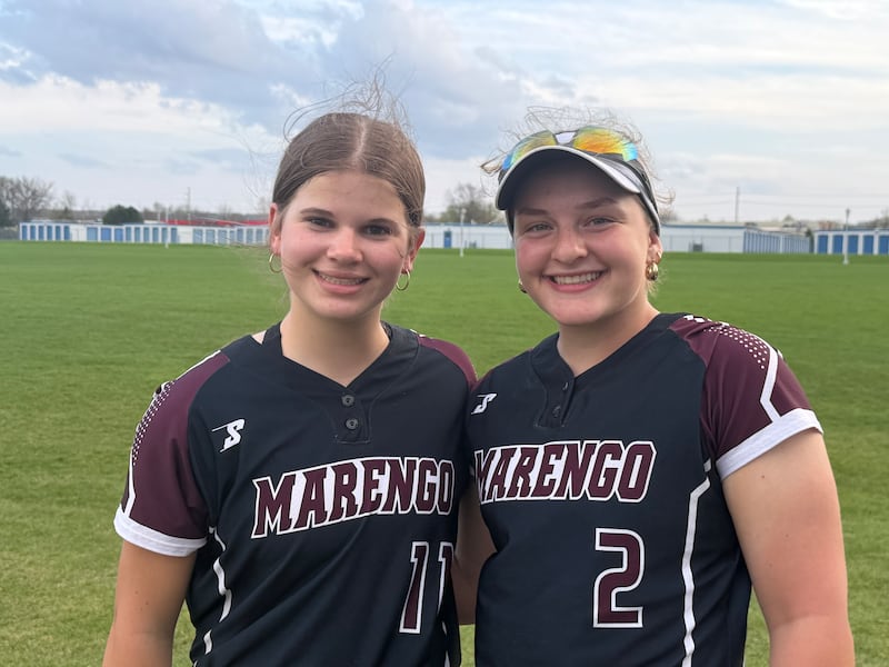 Allie Tucker, left, and Ellie White, Marengo softball
