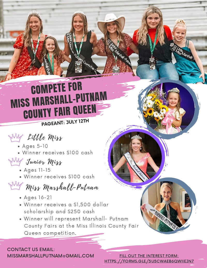 The winners of the Little Miss, Junior Miss, and Miss Competition will promote agriculture during their year of service and earn a $1,500 scholarship with $250 cash. They will also have an opportunity to compete for Miss Illinois County Fair Queen later this year.