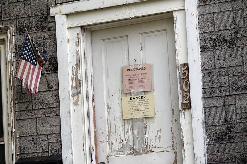 A condemned sign is seen Monday, June 9, 2025, on the front of a house located at 502 W. Seventh St. in Dixon.