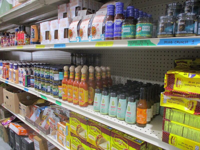 Shelves are filled with food at the Sharefest free grocery store in New Lenox. May 14, 2024