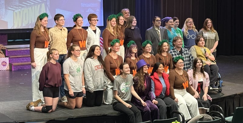 The cast of "Willy Wonka" at SHS before Monday afternoon's dress rehearsal.