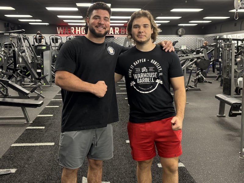 DJ, left and Anthony Yatos are seen at Warhouse Barbell in Huntley Sept. 3, 2025.