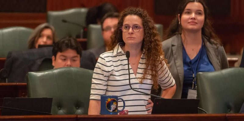 Rep. Mary Beth Canty, D-Arlington Heights, argues for the Reproductive Health Privacy Act, which would protect Illinois abortion patients from out-of-state retaliation, on the floor of the House on Sunday, May 31, 2026.