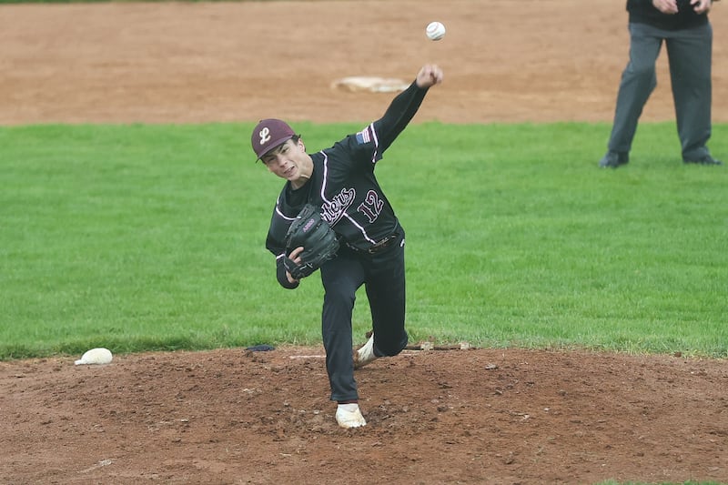 Lockport’s Anthony Farina delivers a pitch against Lincoln-Way Central on Thursday, April 30, 2026 in Joliet.