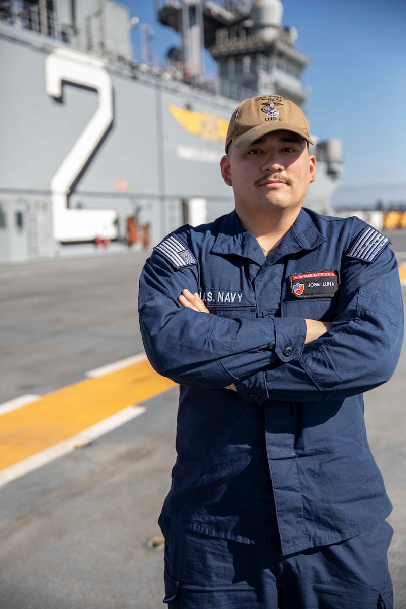 Petty Officer Third Class Jose Luna of Montgomery serves aboard USS Essex, a U.S. Navy amphibious assault ship operating out of San Diego, Calif.
