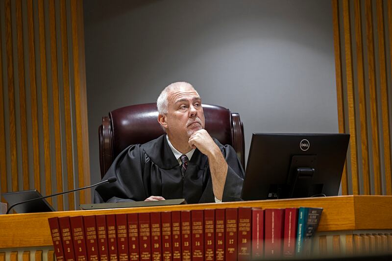 Whiteside County Judge James Heuerman oversees a hearing Monday, Dec. 8, 2025, in regard to the $31.5 million verdict issued against the City of Rock Falls in the Ramos wrongful death trial.